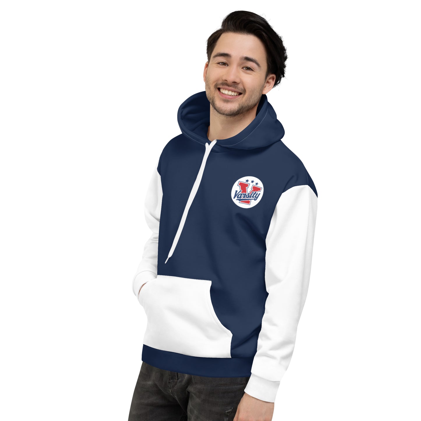 Navy and White Unisex Hoodie