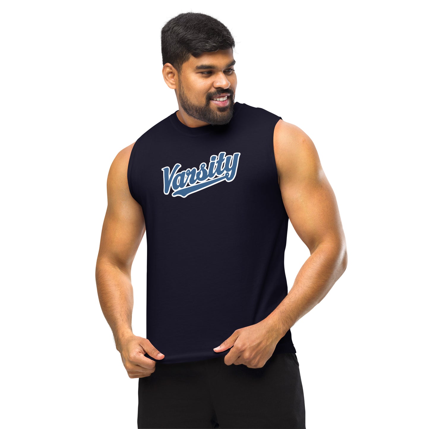Unisex Muscle Shirt Varsity Script Two Tone