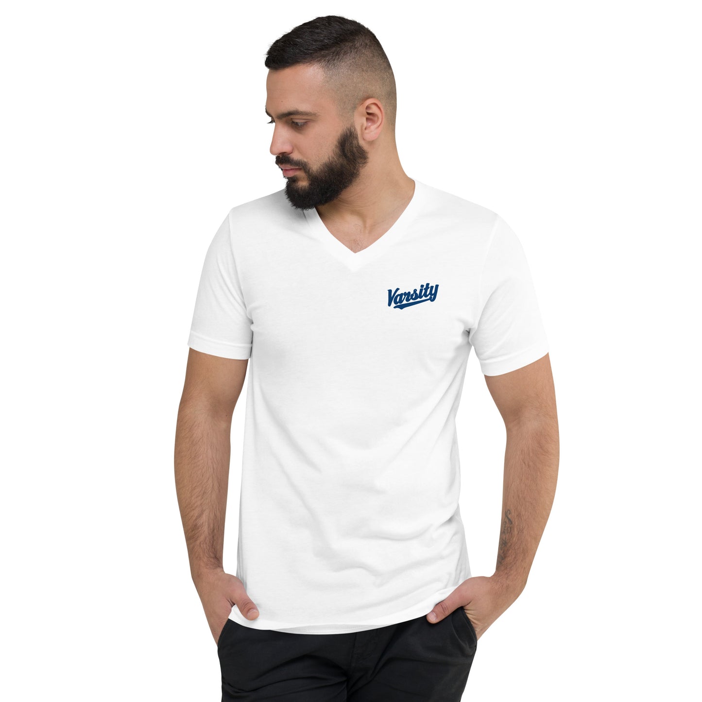 Unisex Varsity Script Short Sleeve V-Neck T-Shirt