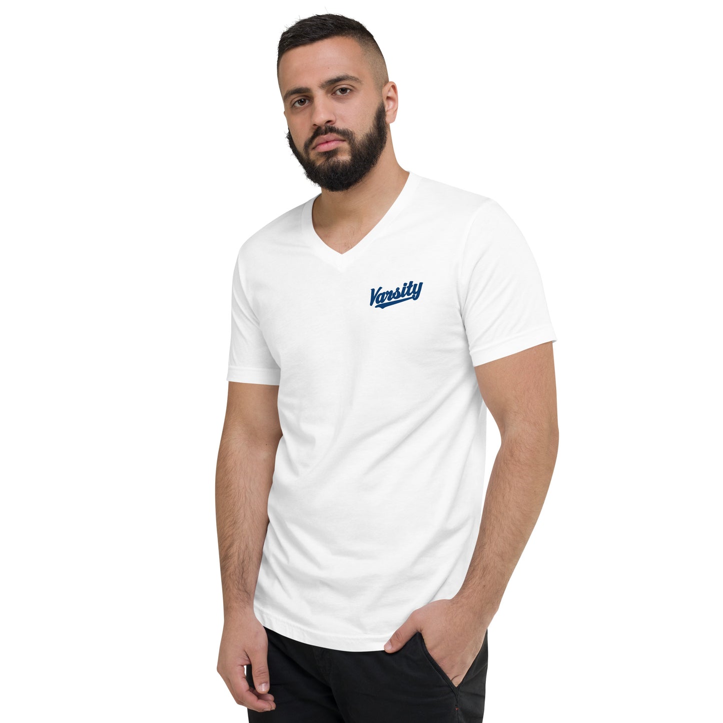 Unisex Varsity Script Short Sleeve V-Neck T-Shirt